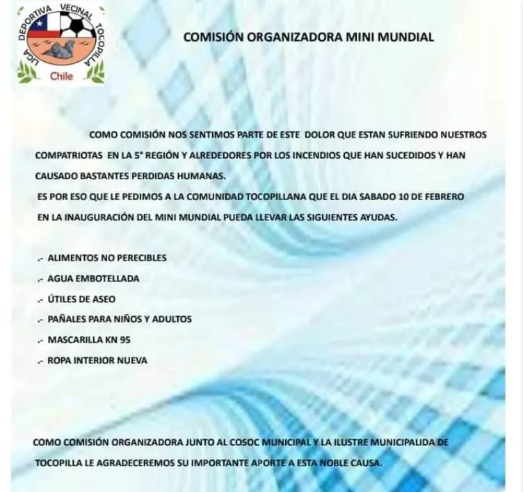 Mini Mundial 2024 se une a la causa solidaria por los afectados de los incendios en la Quinta Región