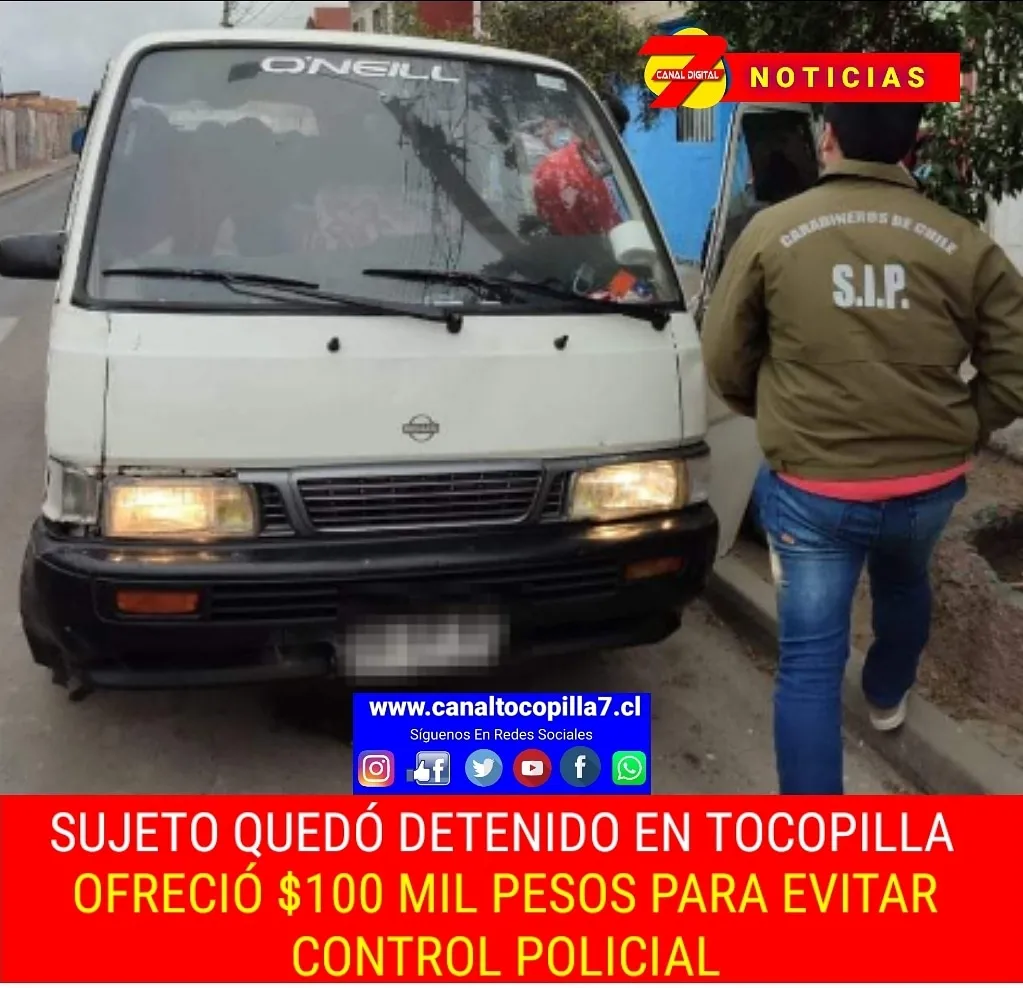 Carabineros detiene a sujeto que ofrece $100 mil para evitar control policial.