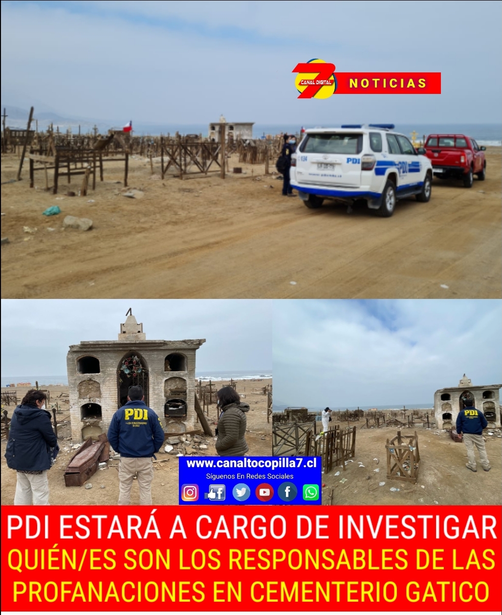 PDI realiza las primeras diligencias por daños en el Cementerio de Gatico.