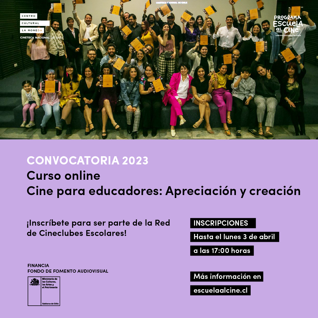 Cineteca Nacional abre convocatoria para que profesores de todo Chile se inscriban gratis a curso online de cine.