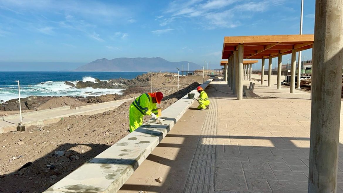 El proyecto de Mejoramiento del Borde Costero en el Sector Pinares – Trocadero de Antofagasta está avanzando significativamente, alcanzando un progreso del 80%